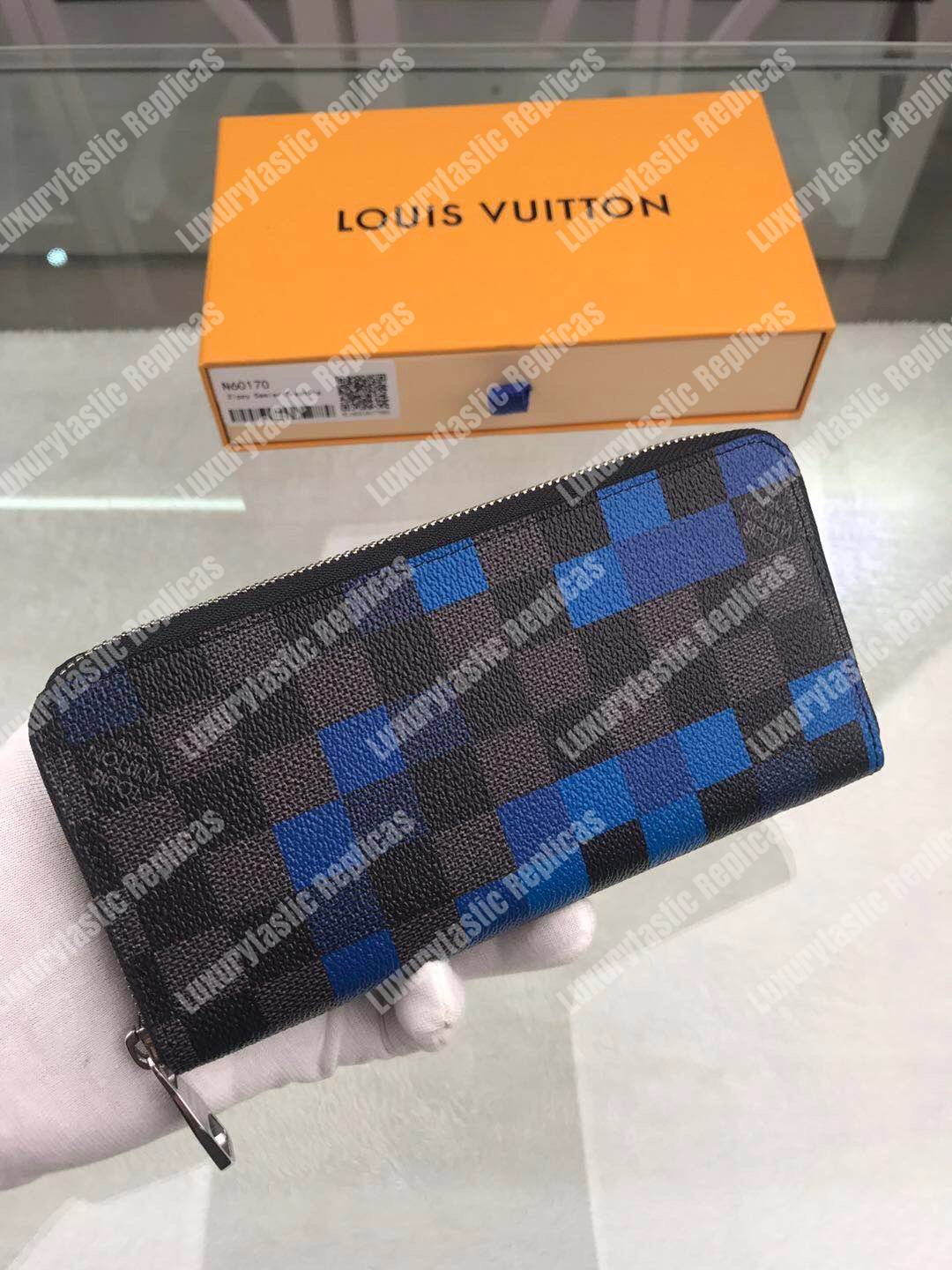 LV Zippy Wallet Vertical Damier Graphite Pixel Blue