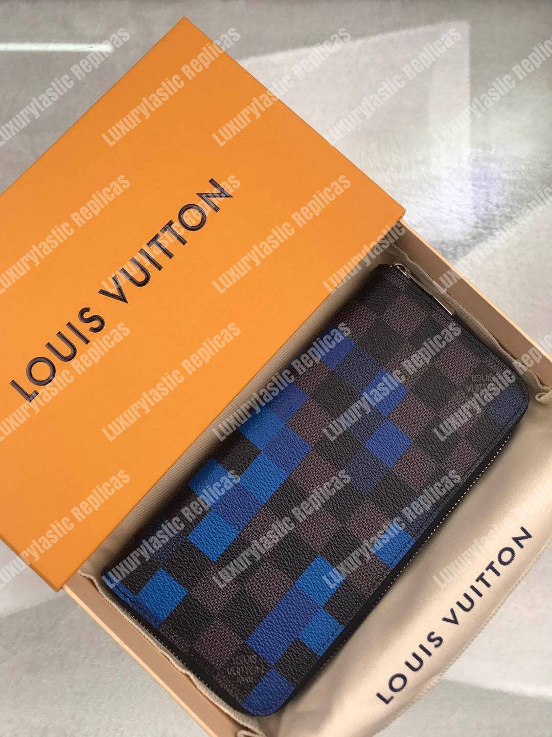 LV Zippy Wallet Vertical Damier Graphite Pixel Blue