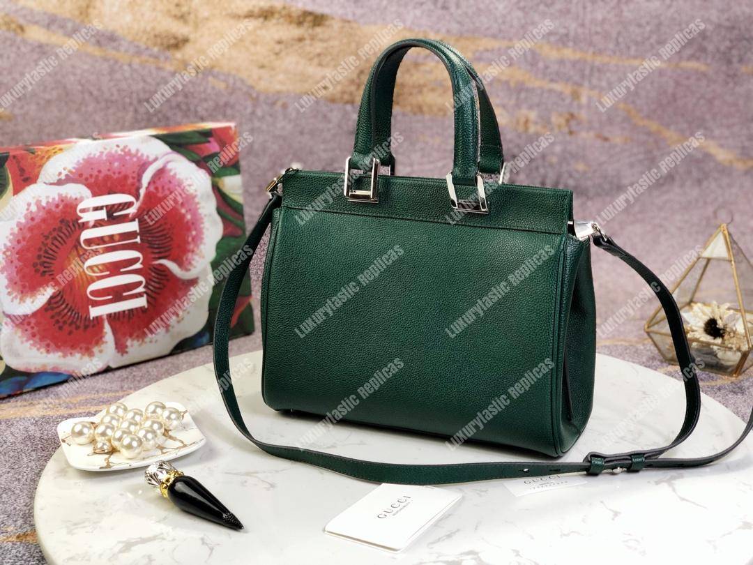 G*u*i zumi grainy leather small top handle bag dark green