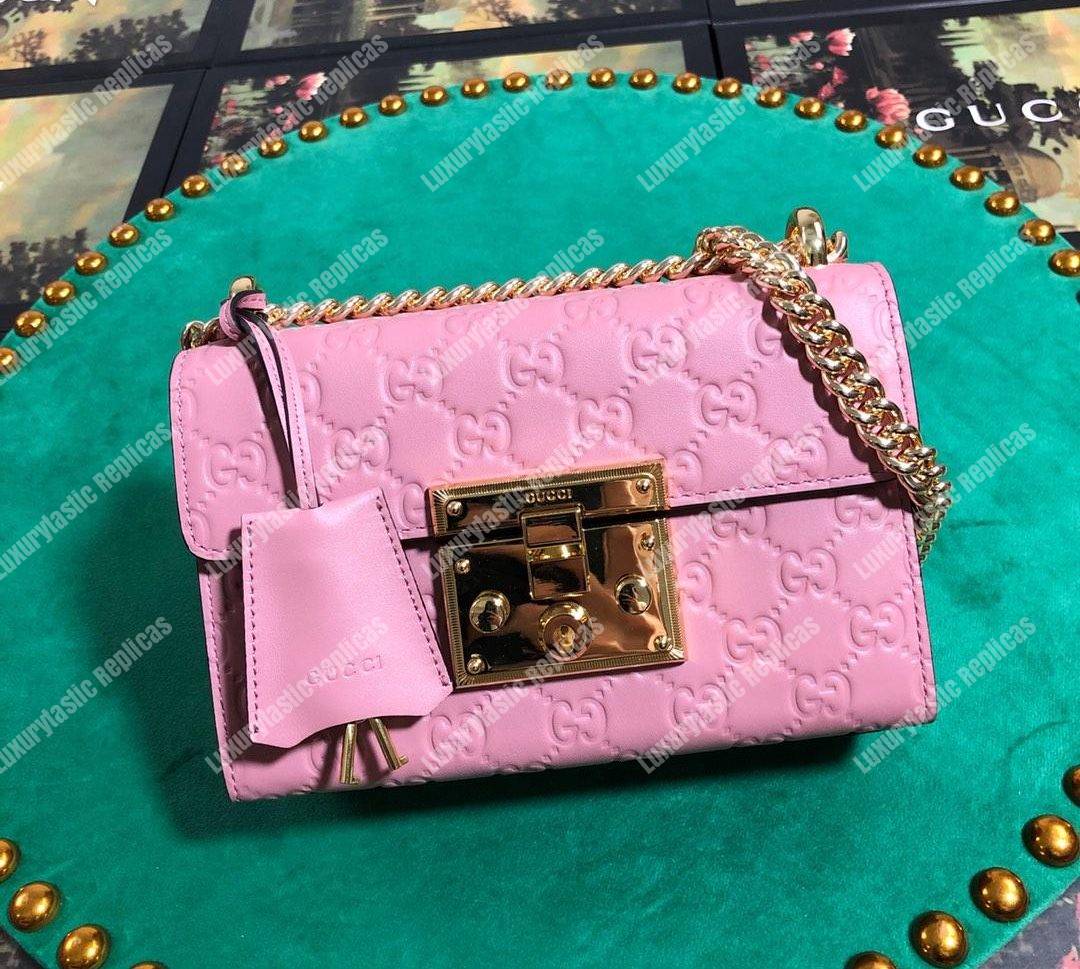 G*u*i padlock small signature shoulder bag fuschia