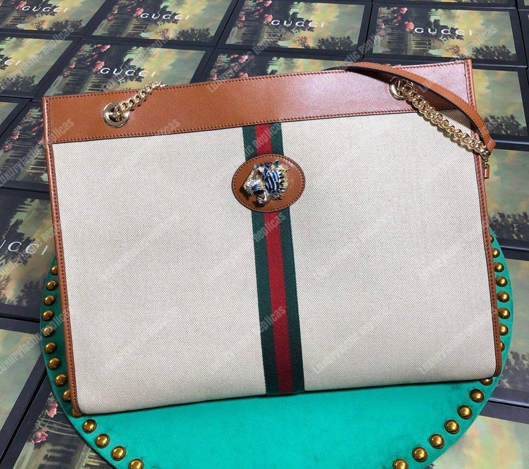 G*u*i online exclusive rajah large tote brown trim