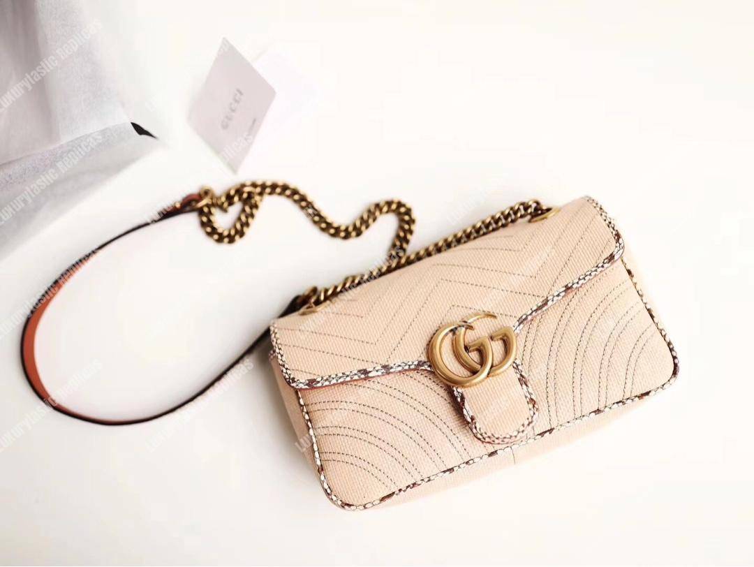 G*u*i gg marmont raffia small shoulder bag cream snakeskin trim