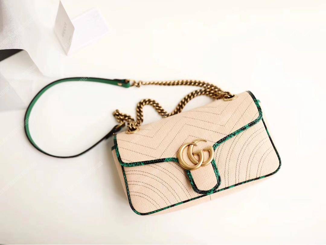G*u*i gg marmont raffia small shoulder bag green snakeskin trim
