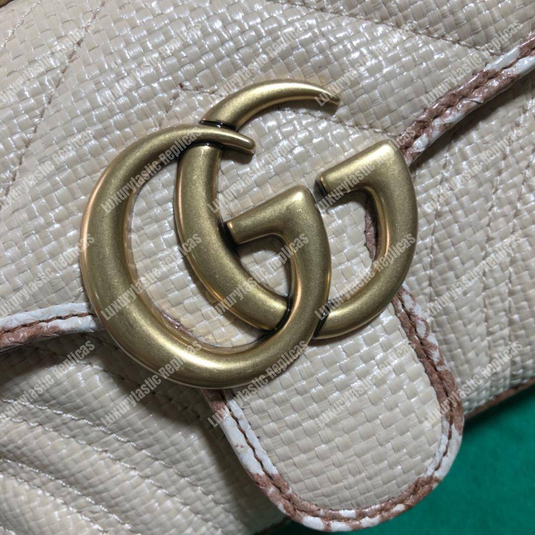 G*u*i gg marmont raffia mini bag cream snakeskin trim