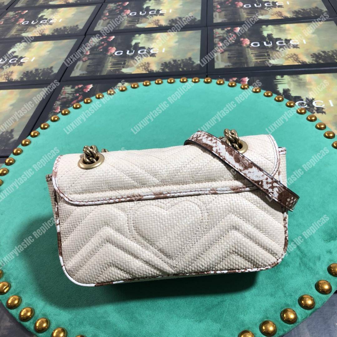 G*u*i gg marmont raffia mini bag cream snakeskin trim