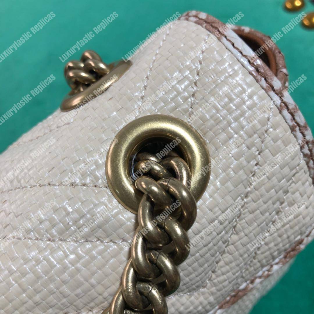 G*u*i gg marmont raffia mini bag cream snakeskin trim