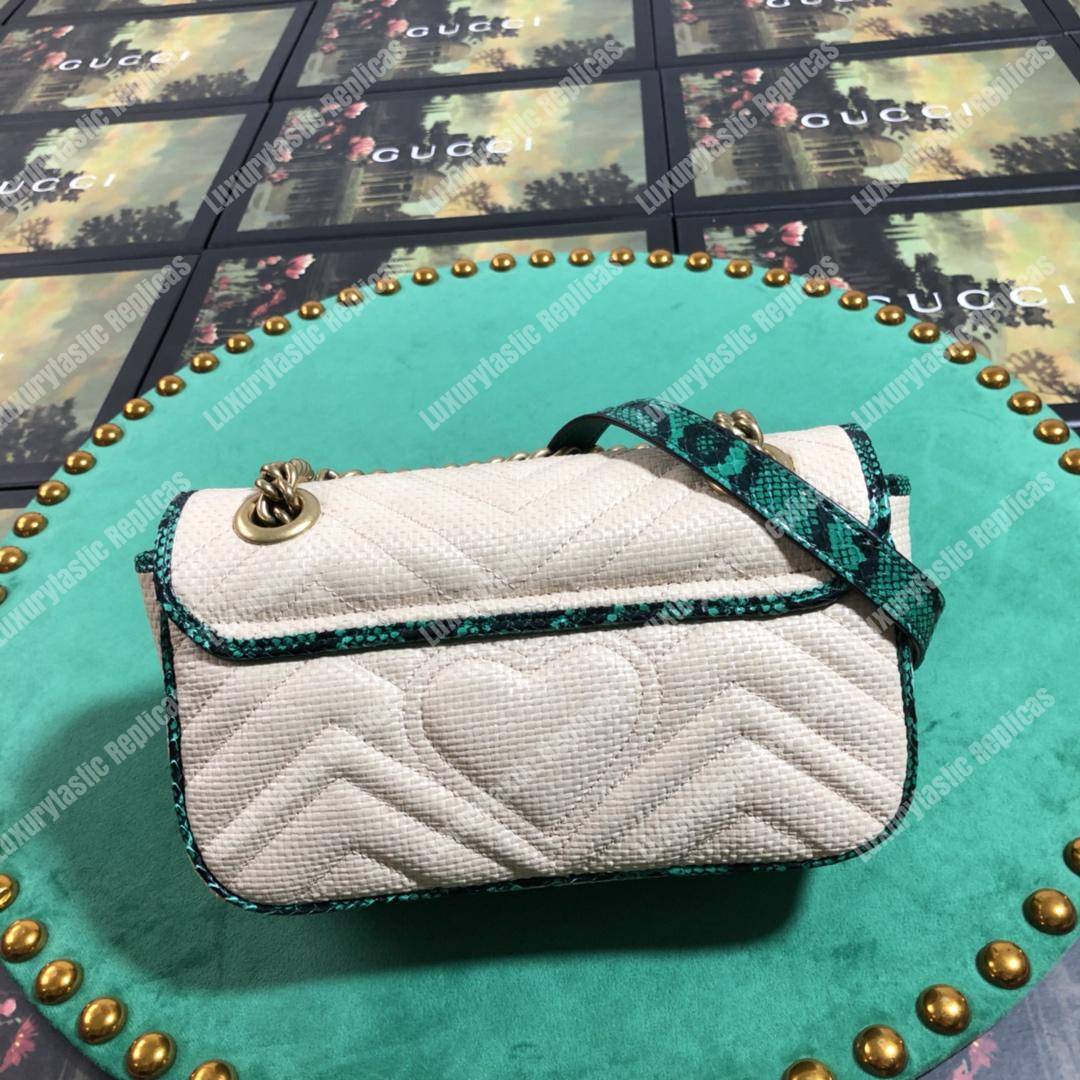 G*u*i gg marmont raffia mini bag green snakeskin trim