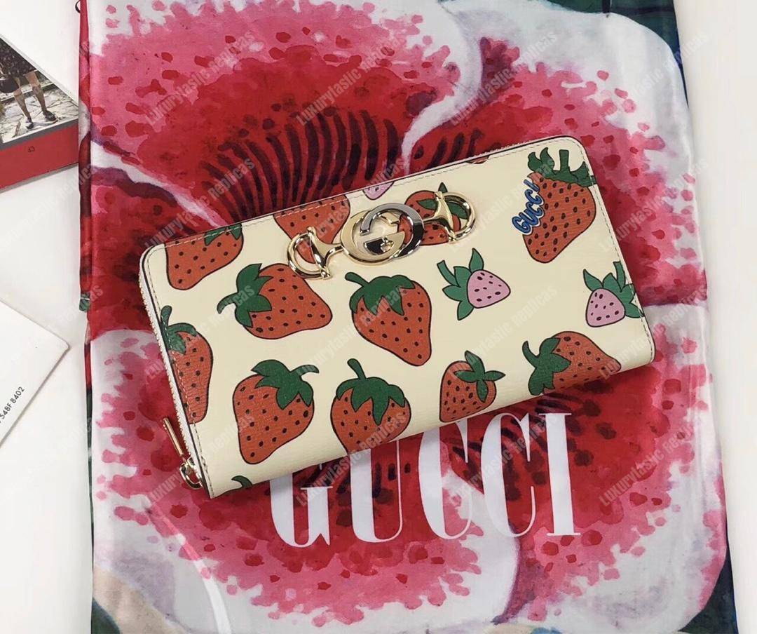 G*u*i zumi strawberry print zip around wallet