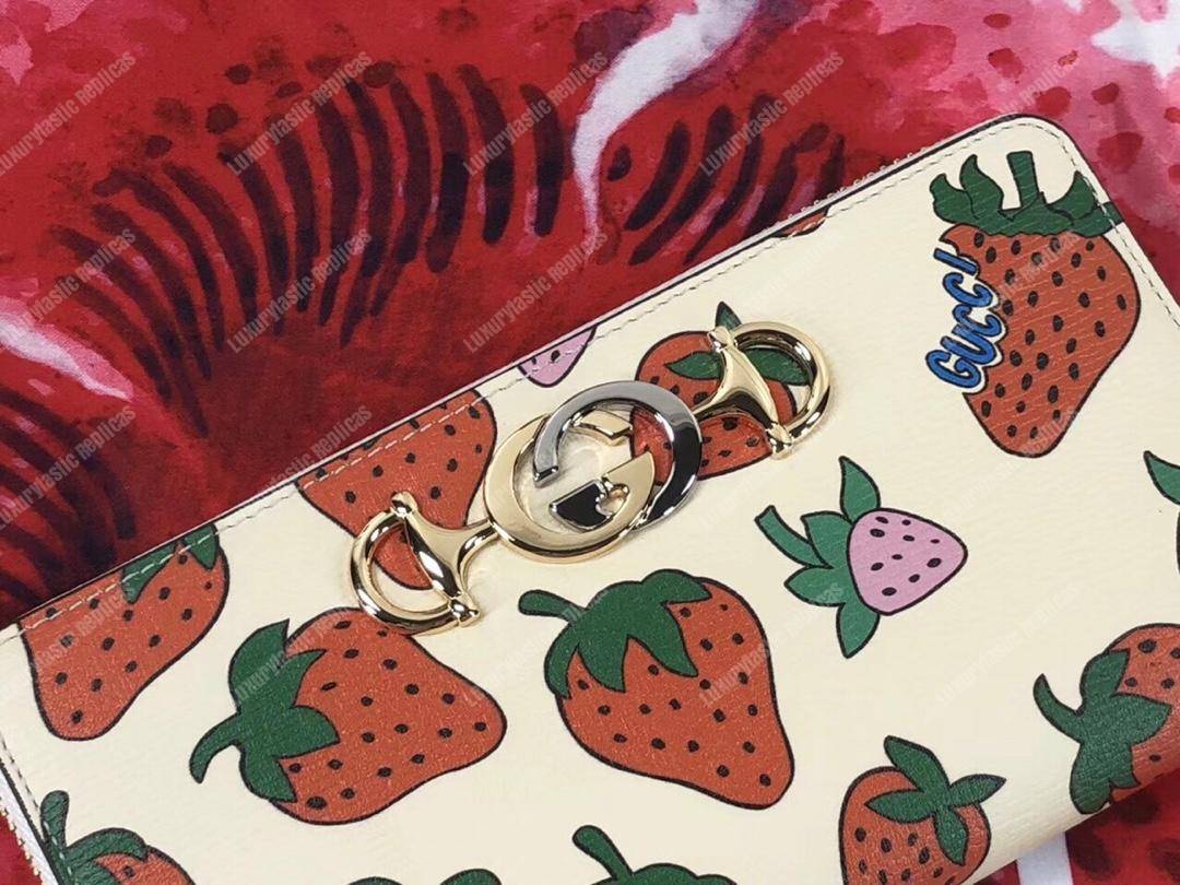 G*u*i zumi strawberry print zip around wallet