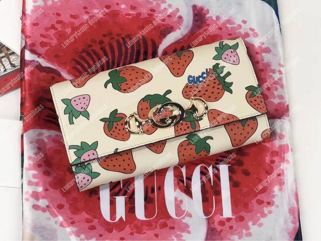 G*u*i zumi strawberry print continental wallet