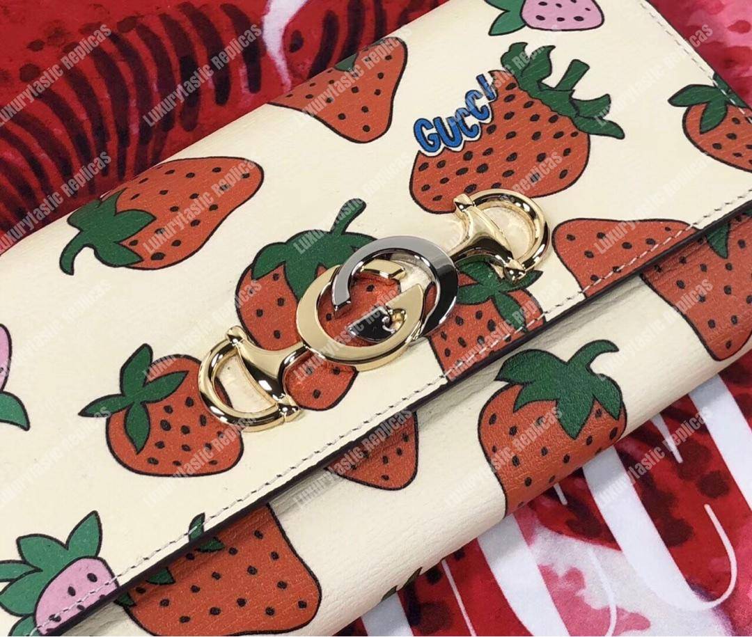 G*u*i zumi strawberry print continental wallet