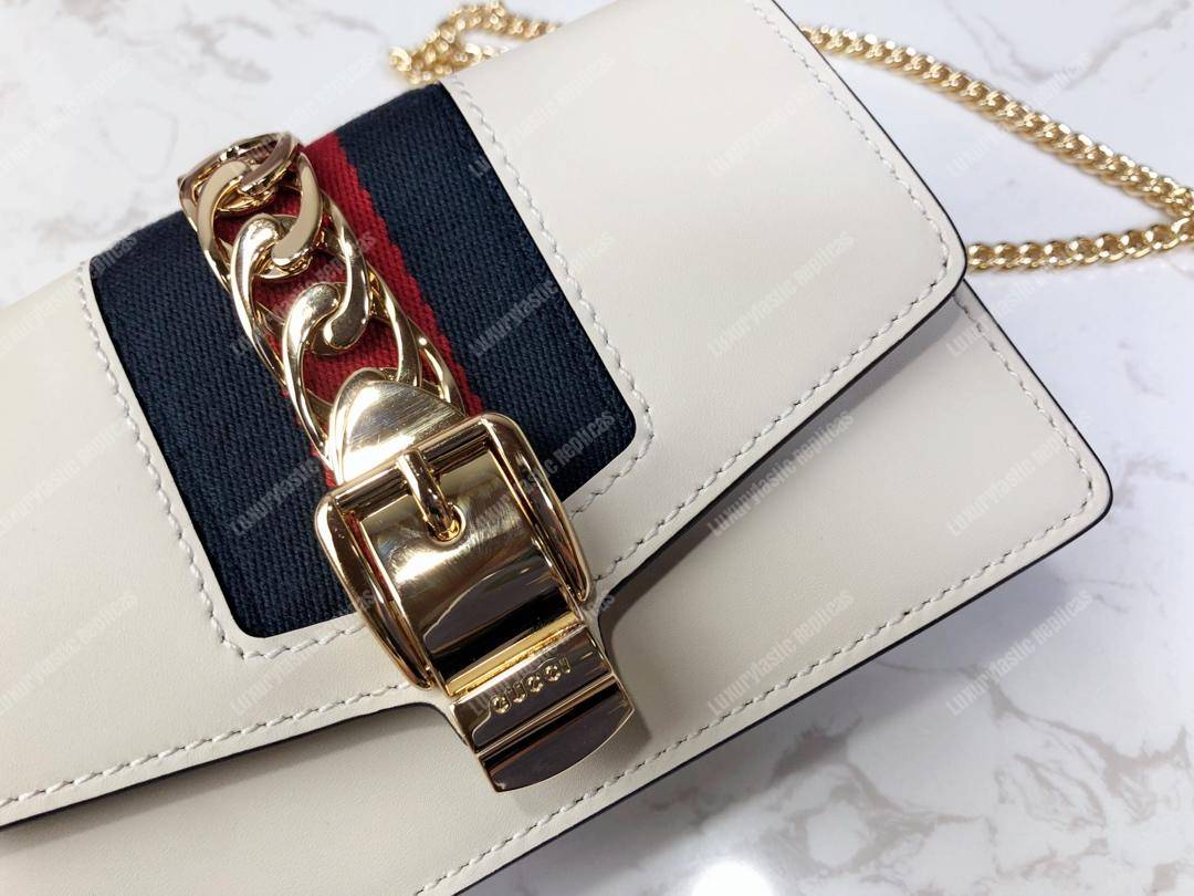 G*u*i sylvie leather mini chain bag white
