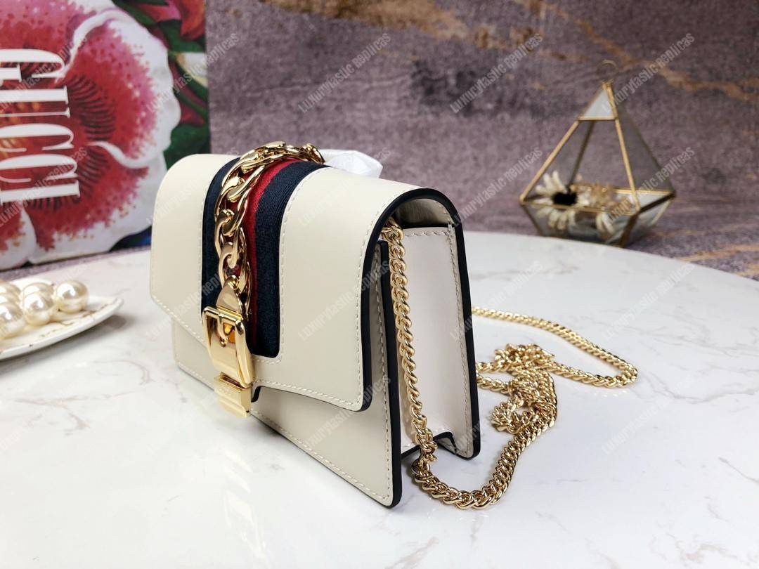 G*u*i sylvie leather mini chain bag white