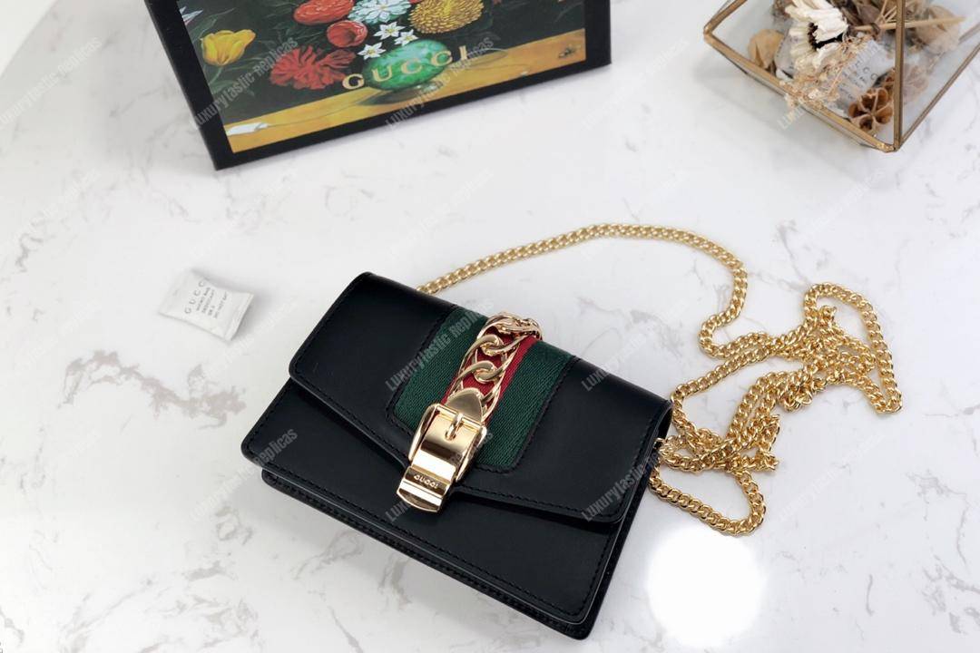 G*u*i sylvie leather mini chain bag black