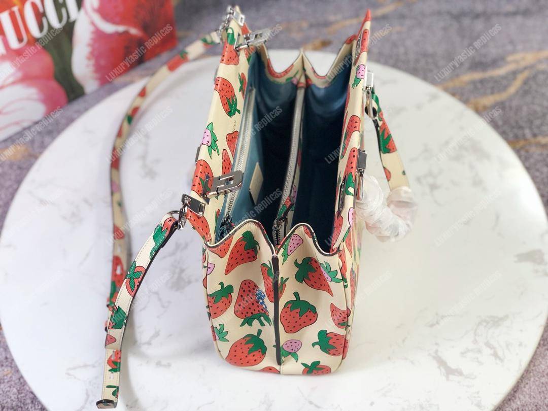 G*u*i zumi strawberry print small top handle bag