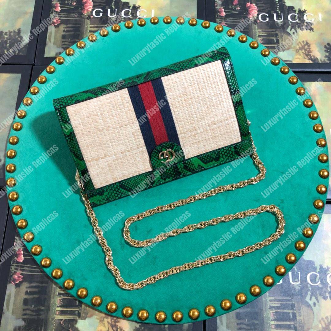 G*u*i online exclusive ophidia straw small shoulder bag green snakeskin trim