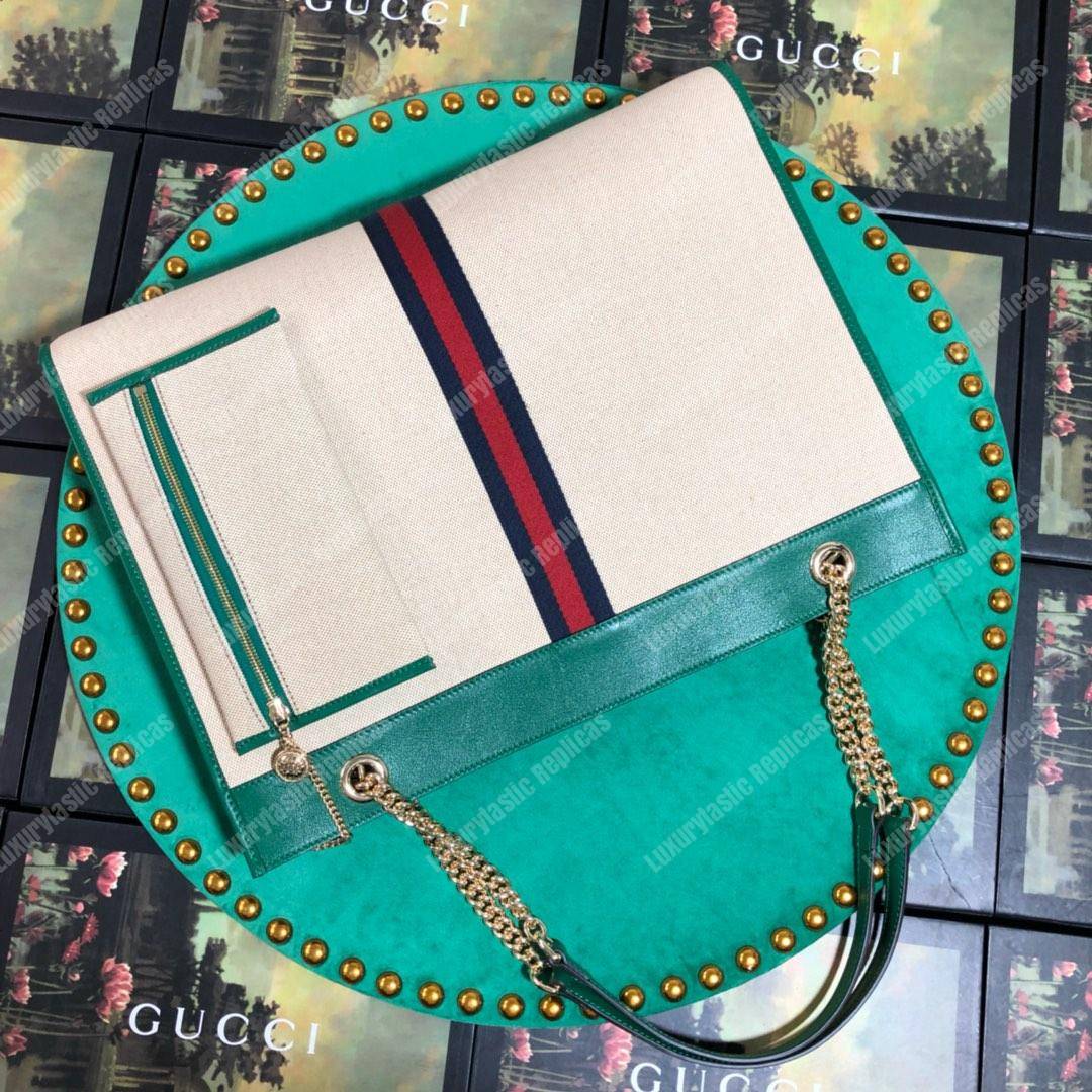 G*u*i online exclusive rajah large tote green trim