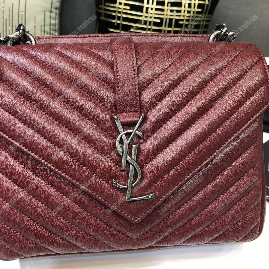 Saint Laurent Classic Medium College Monogram Dark Red Silver-Toned