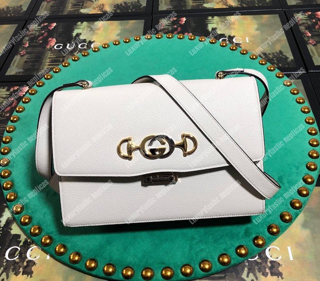G*u*i zumi grainy leather small shoulder bag white