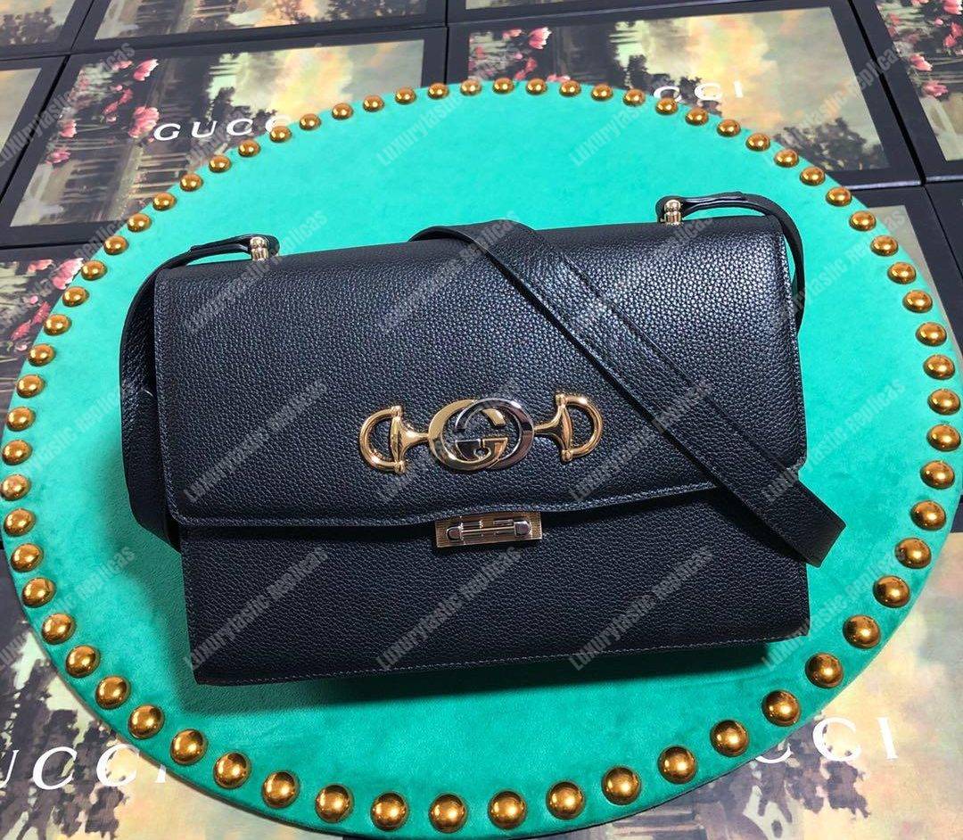 G*u*i zumi grainy leather small shoulder bag black