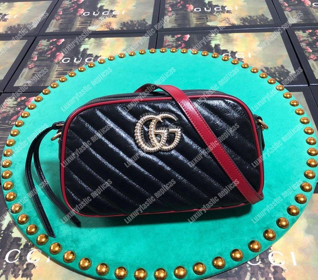 G*u*i gg marmont matelassé small shoulder bag black cerise