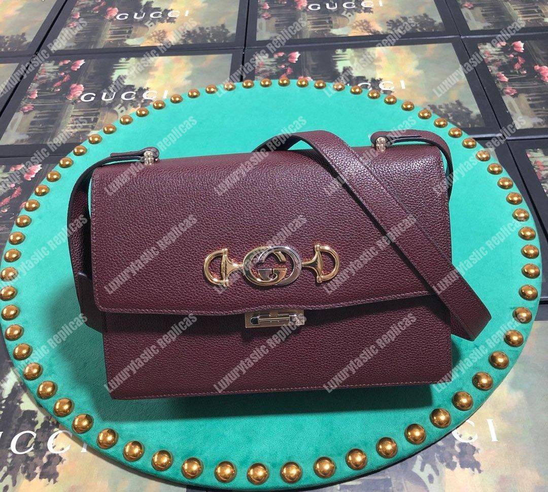 G*u*i zumi grainy leather small shoulder bag burgundy