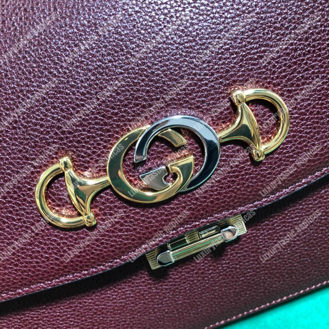 G*u*i zumi grainy leather small shoulder bag burgundy