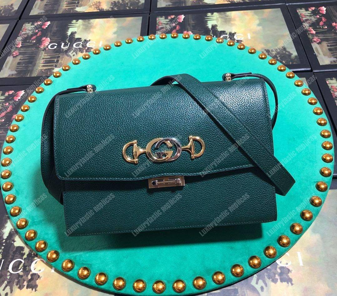 G*u*i zumi grainy leather small shoulder bag green