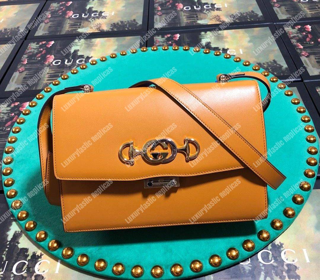 G*u*i zumi smooth leather small shoulder bag cognac