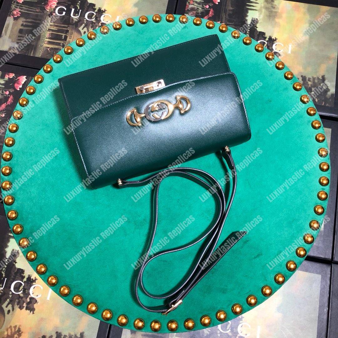 G*u*i zumi smooth leather small shoulder bag green