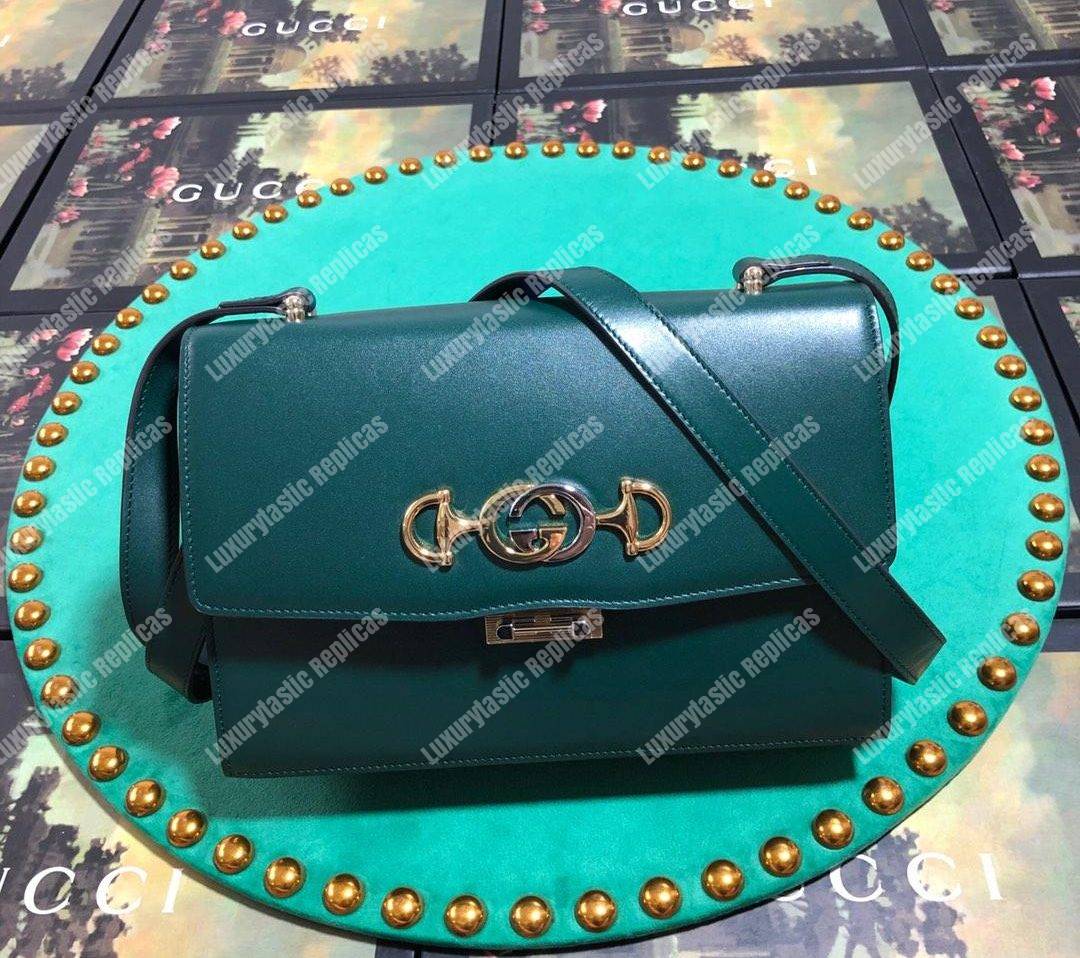 G*u*i zumi smooth leather small shoulder bag green