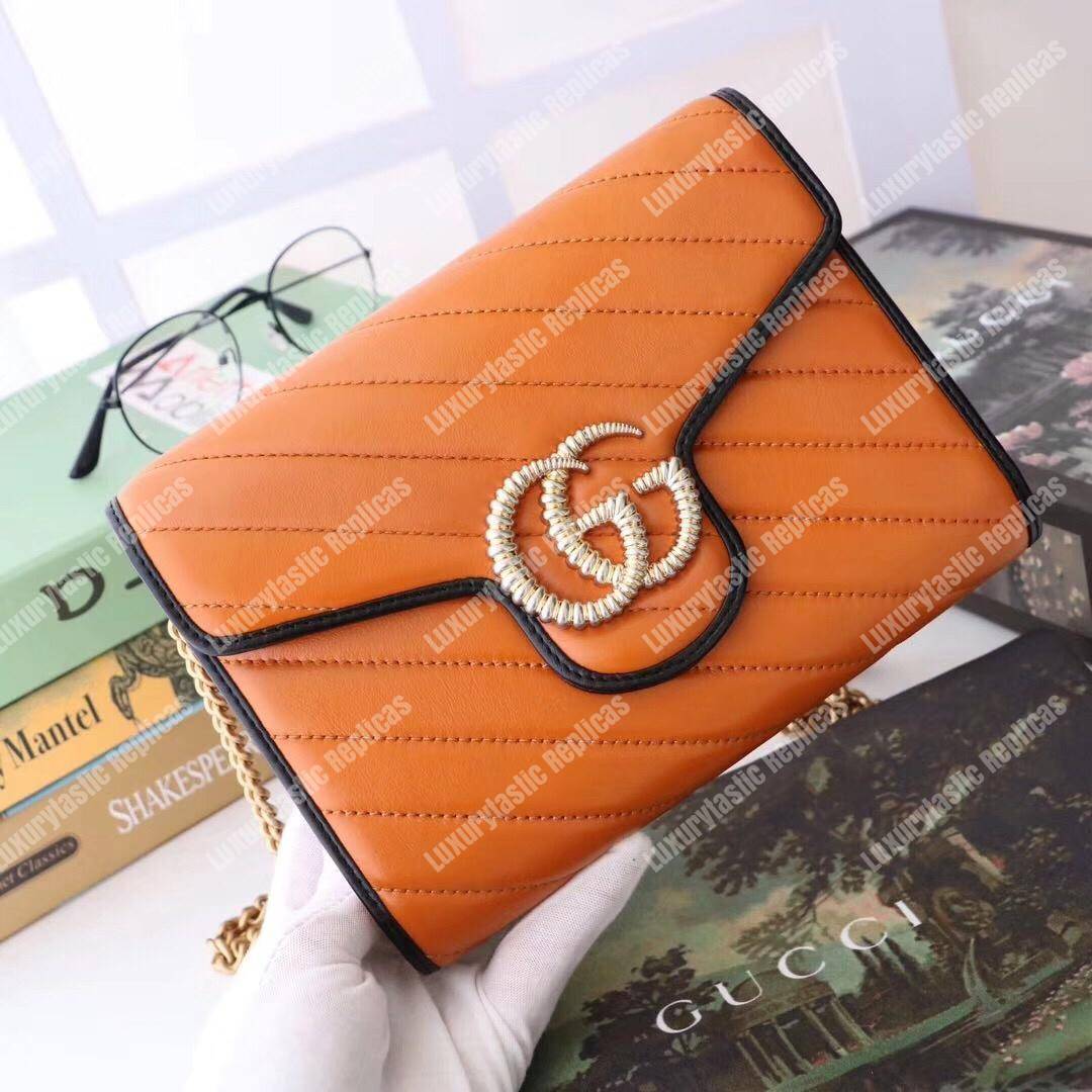 G*u*i gg marmont quilted shoulder bag cognac
