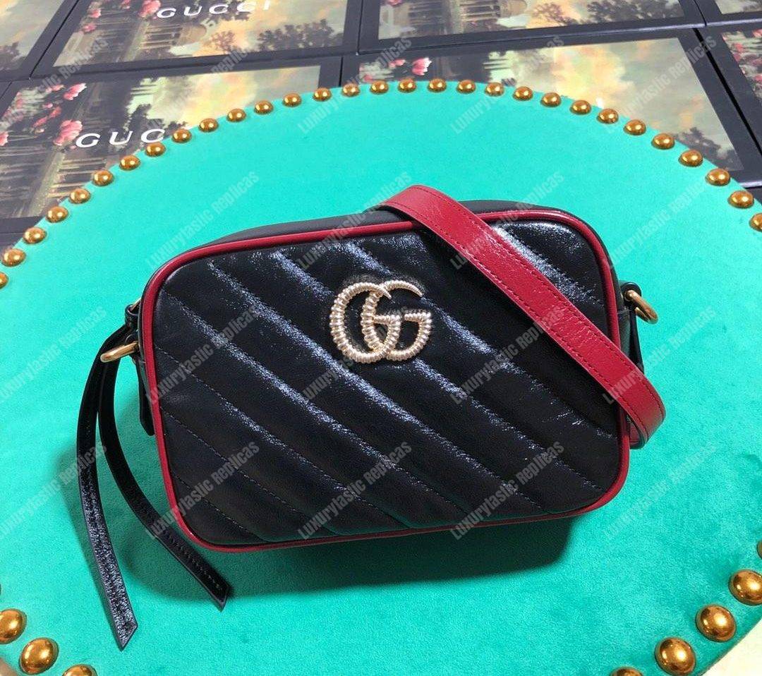 G*u*i gg marmont matelassé mini bag black cerise