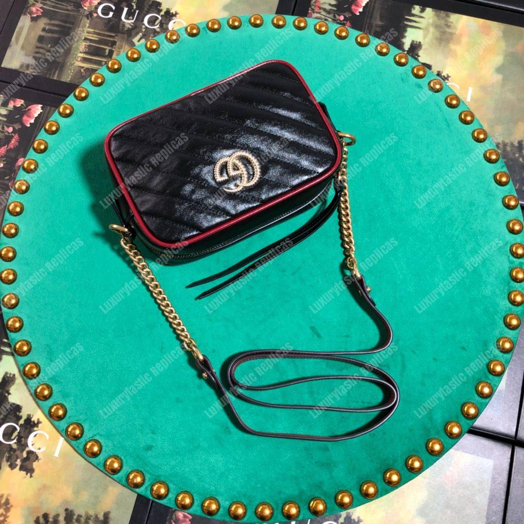 G*u*i gg marmont matelassé mini bag black cerise