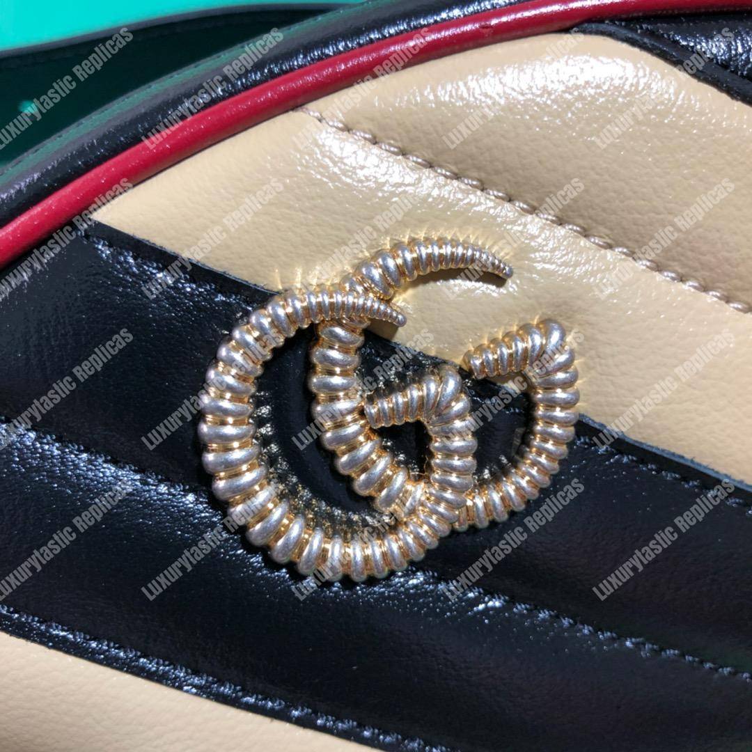 G*u*i gg marmont black beige matelassé leather belt bag