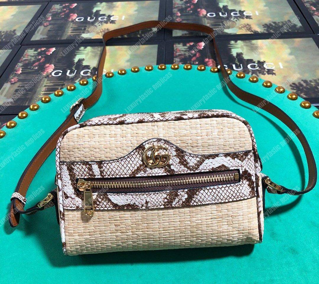 G*u*i online exclusive ophidia mini bag cream & brown snakeskin trim
