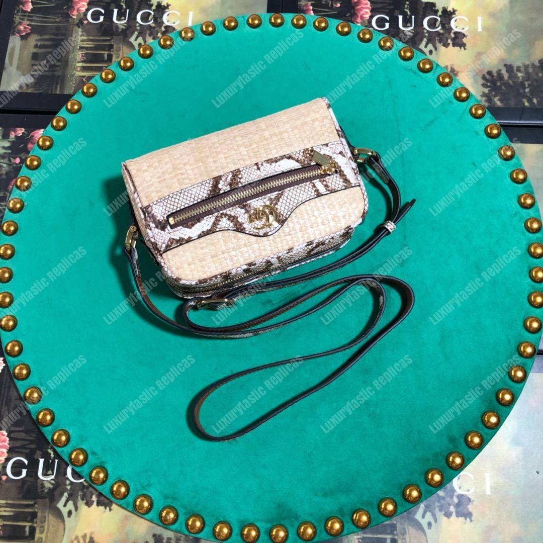 G*u*i online exclusive ophidia mini bag cream & brown snakeskin trim