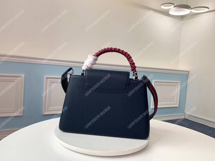 LV Capucines PM Handbag Taurillon Leather Navy Blue/Pivoine