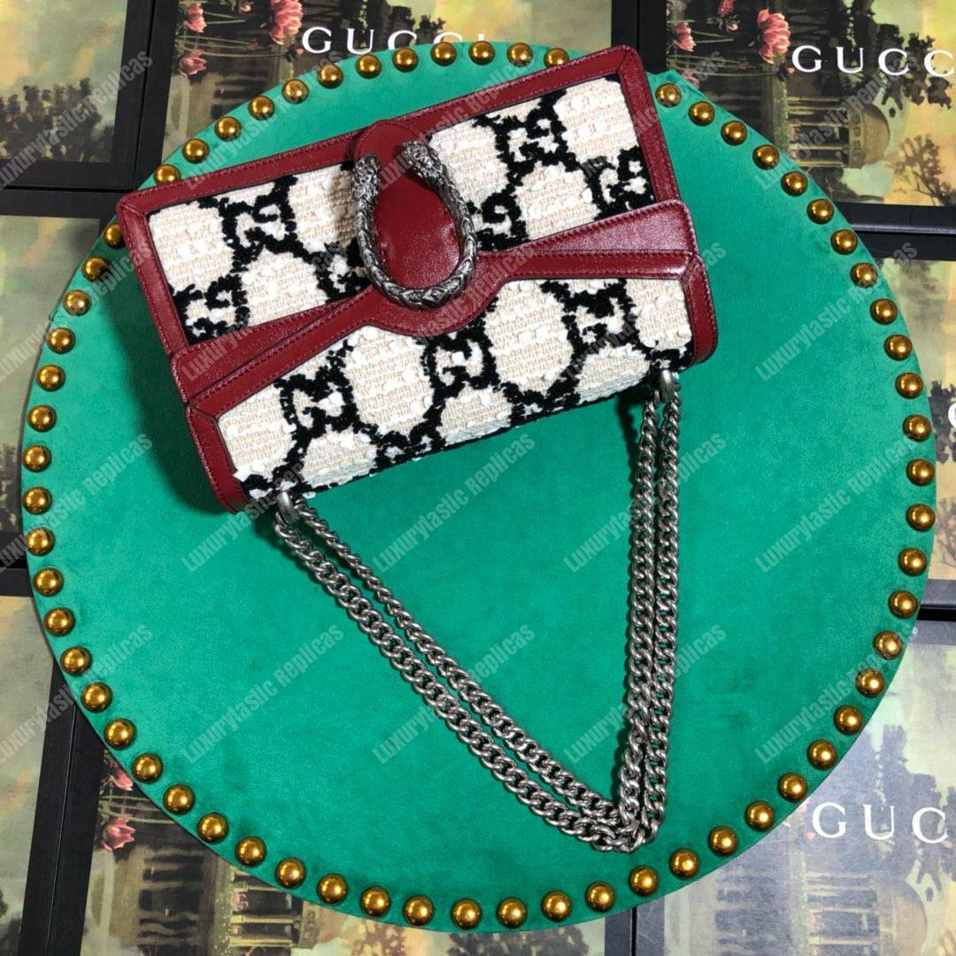 G*u*i dionysus gg tweed small shoulder bag white/black