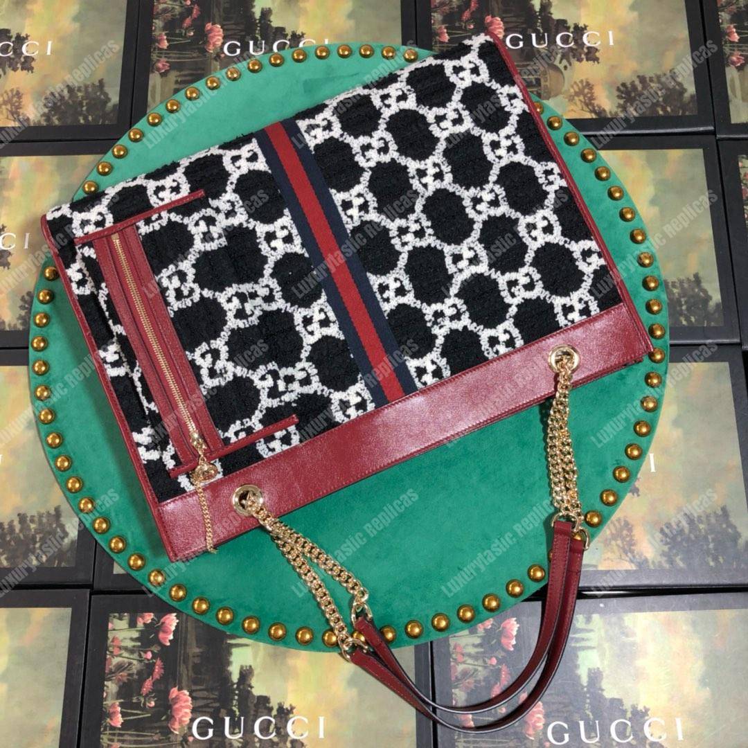 G*u*i rajah gg tweed large tote black & white