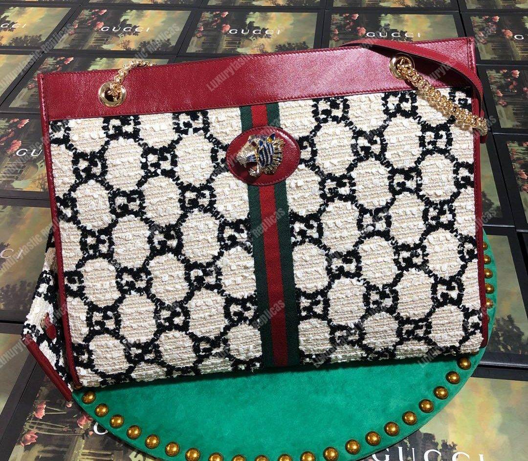 G*u*i rajah gg tweed large tote white & black