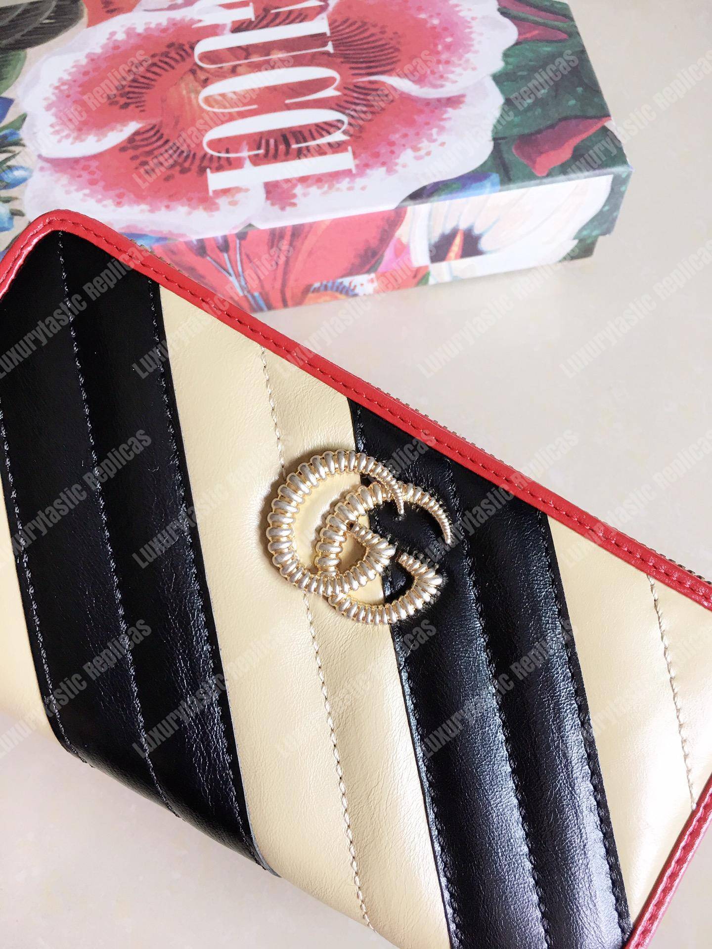 G*u*i gg marmont zip around wallet black beige matelassé