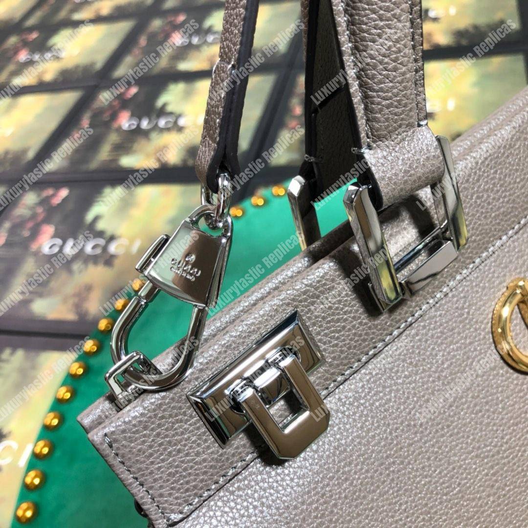 G*u*i zumi grainy leather medium top handle bag dusty gray