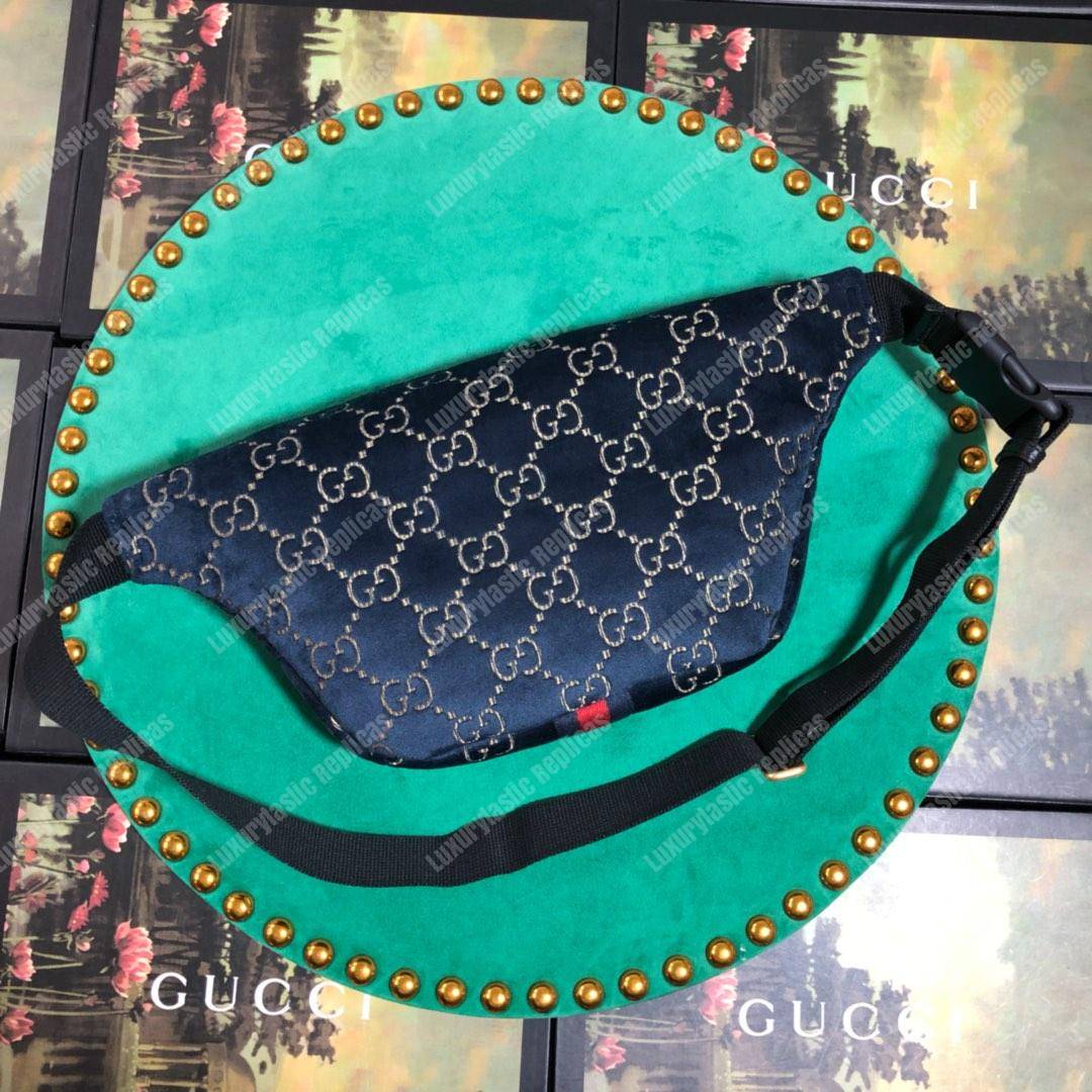 GG Velvet Belt Bag Blue