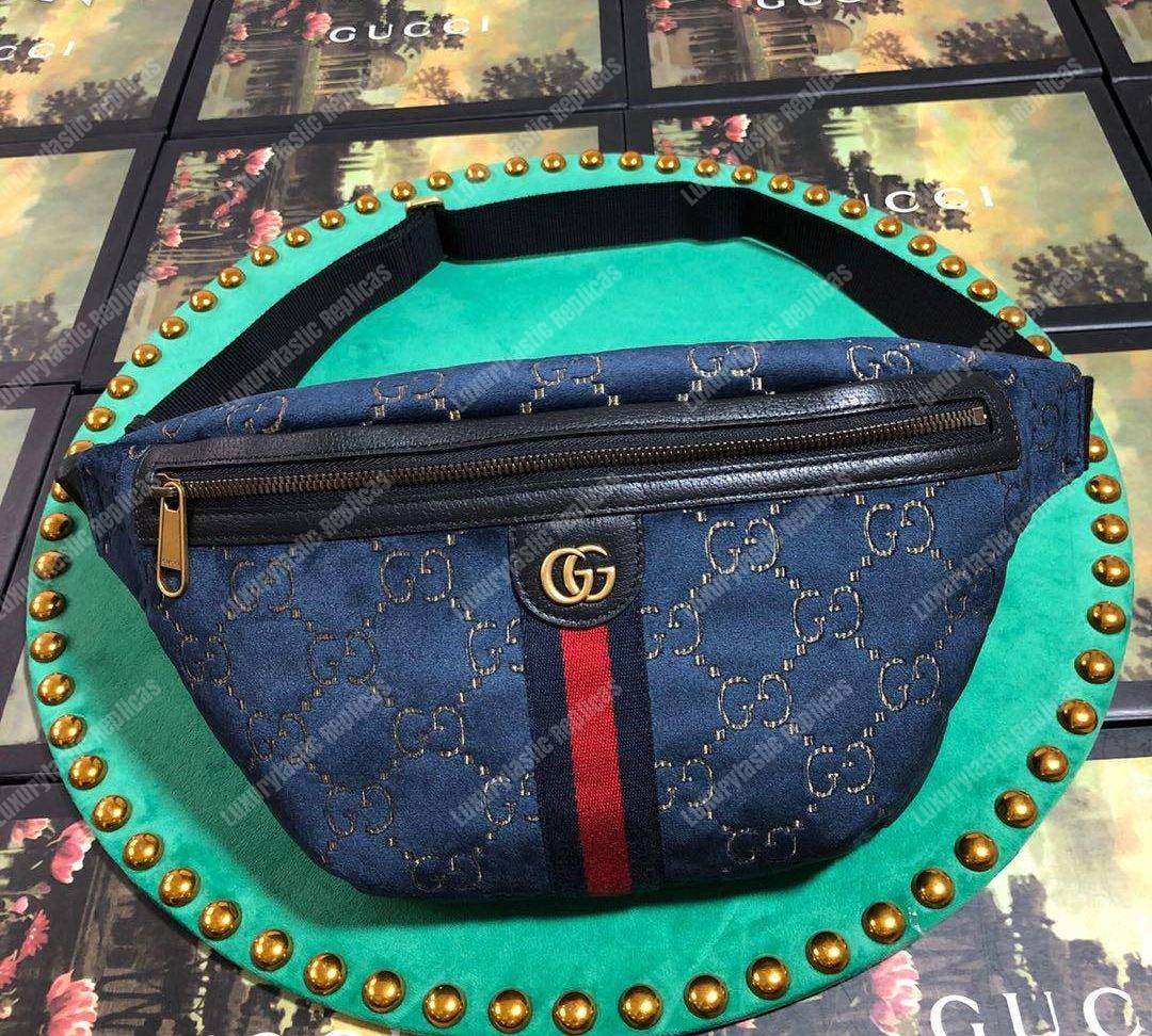 GG Velvet Belt Bag Blue