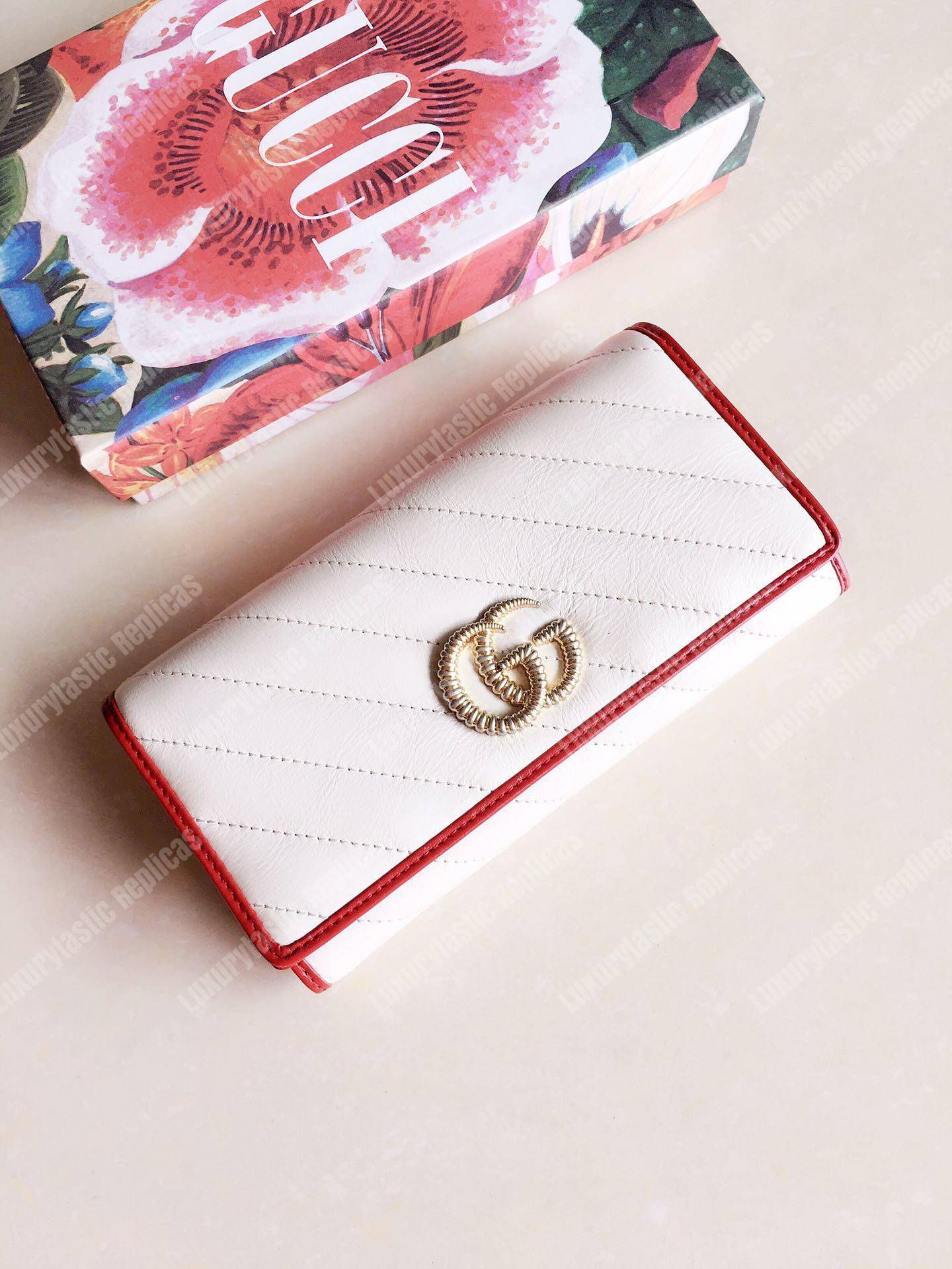 G*u*i gg twisted marmont leather continental wallet white