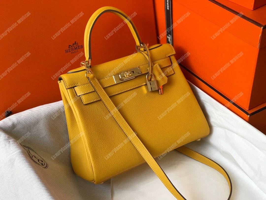 H**mes kelly 25 togo yellow soleil gold-toned hardware