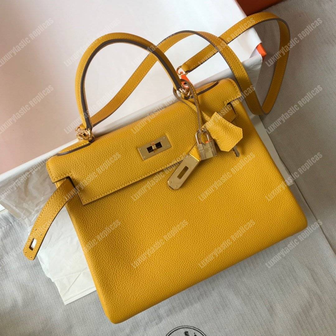 H**mes kelly 25 togo yellow soleil gold-toned hardware
