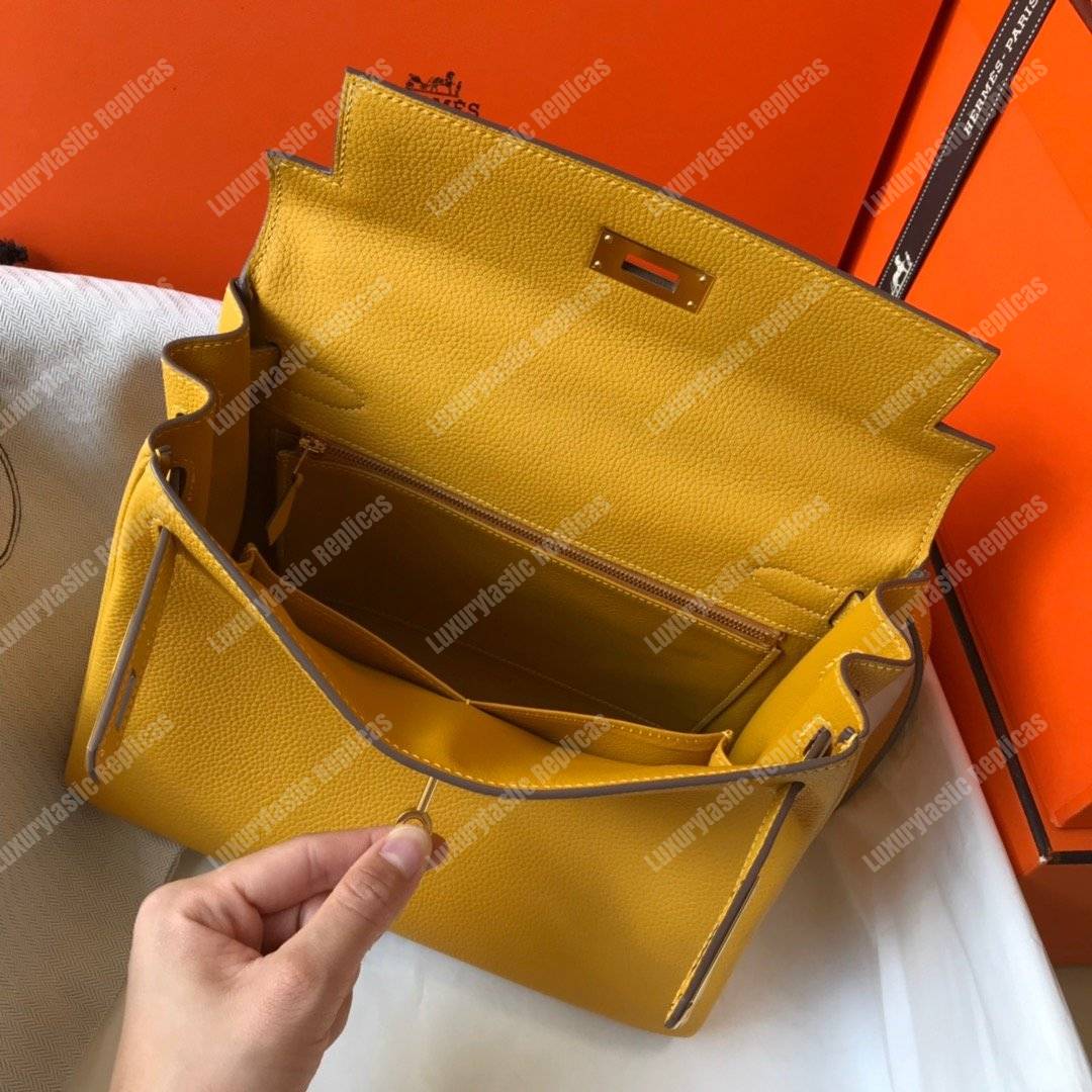 H**mes kelly 25 togo yellow soleil gold-toned hardware