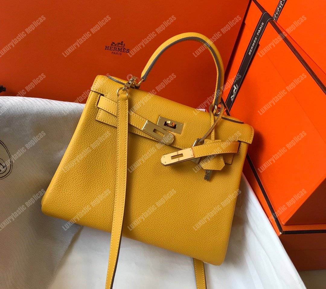 H**mes kelly 25 togo yellow soleil gold-toned hardware